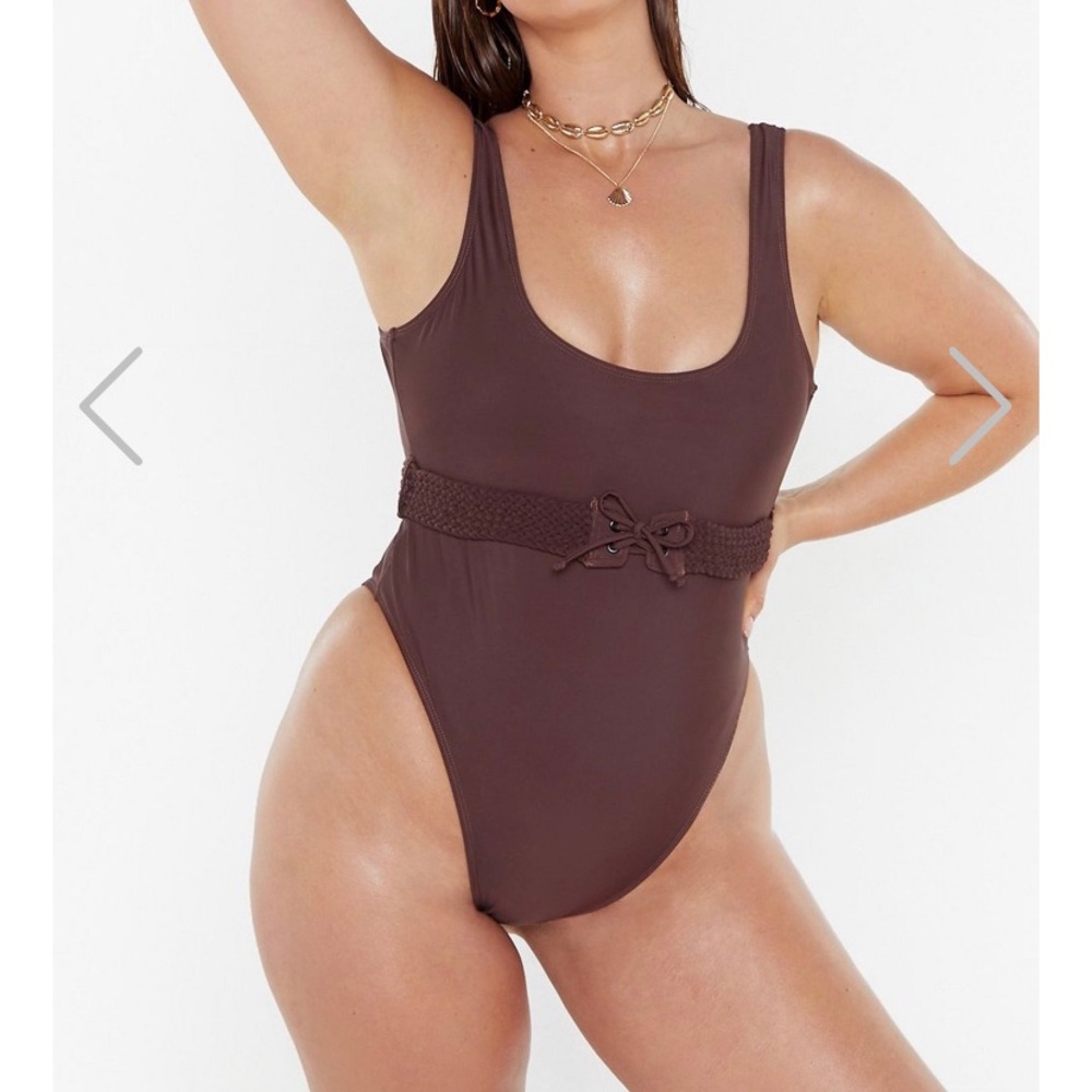 Brown one piece Swimsuit with belt